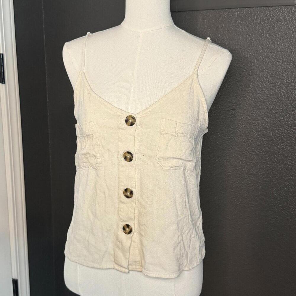 Market & Spruce Cream Button Front Tank Top